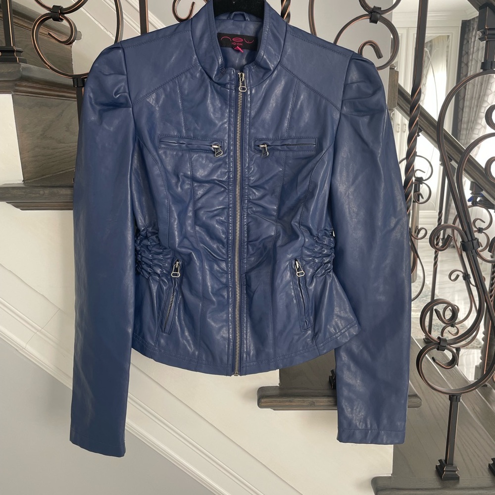 NEW LOOK Ladies Blue Faux Leather Jacket Size Small